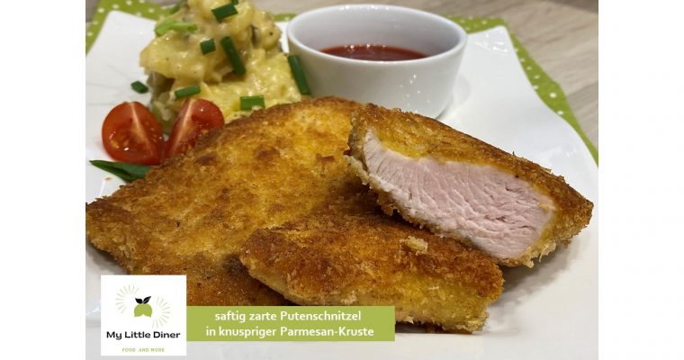 saftig zarte Putenschnitzel in knuspriger Parmesan-Kruste