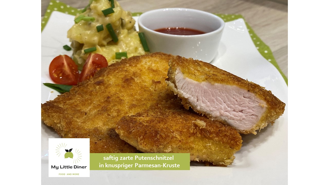 saftig zarte Putenschnitzel in knuspriger Parmesan-Kruste