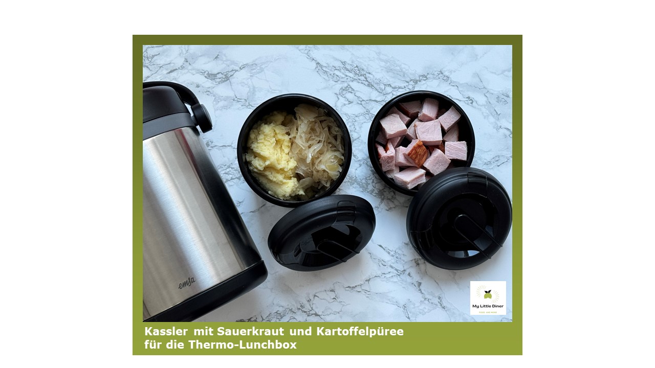 Bild zeigt Kassler mit Sauerkraut und Kartoffelpüree - für die Thermo-Lunchbox