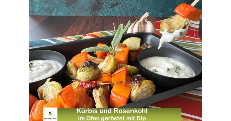 Kürbis und Rosenkohl im Ofen geröstet – toll als Snack oder Beilage