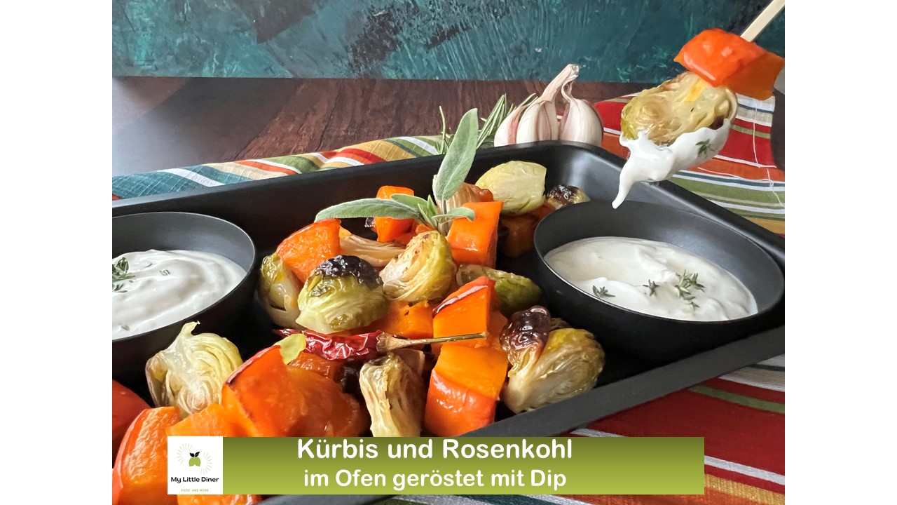 Kürbis und Rosenkohl im Ofen geröstet – toll als Snack oder Beilage