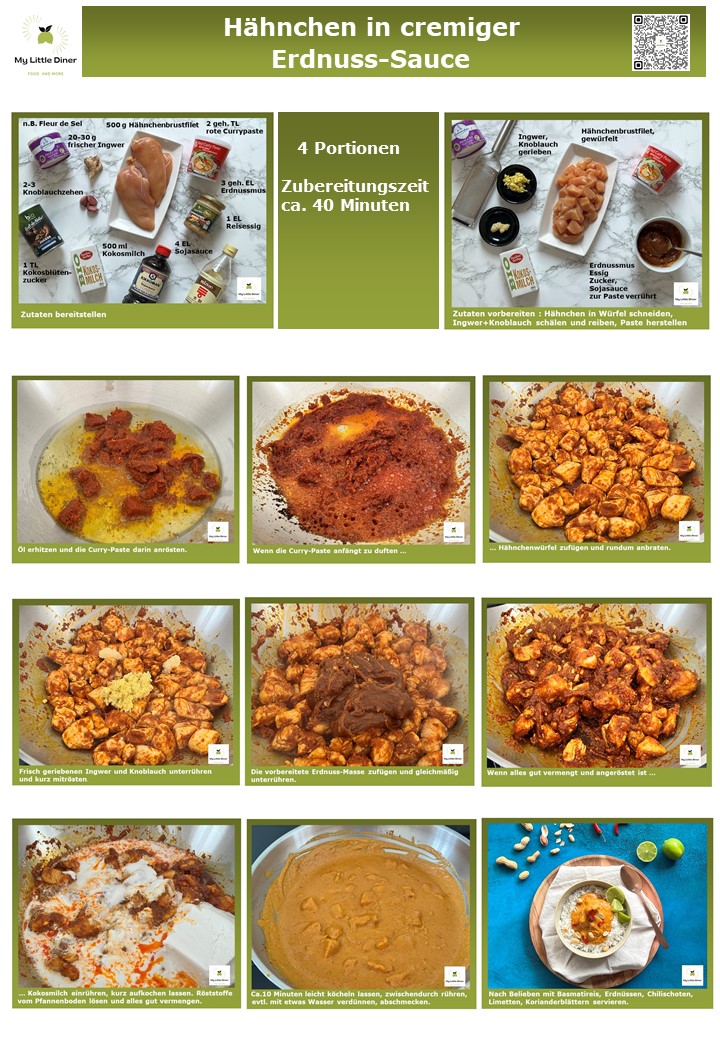Cremige Erdnuss-Sauce mit Hähnchen - Kurzanleitung mit Bildern