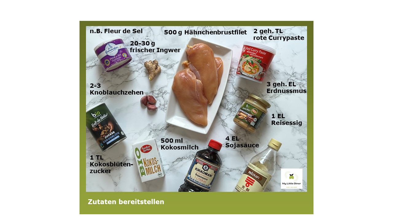 Cremige Erdnuss-Sauce mit Hähnchen - Zutatenübersicht