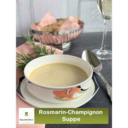 Bild zeigt Rezept Rosmarin-Champignon Suppe Pinterest Bild