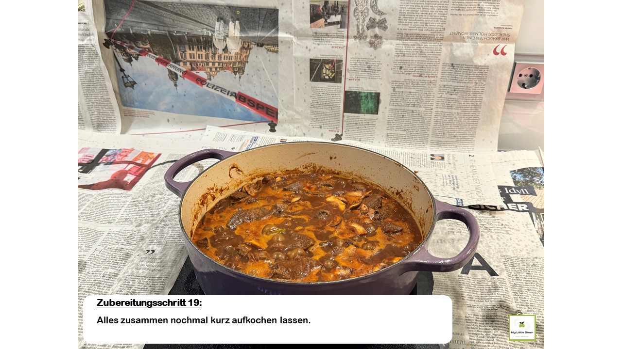 Bild zeigt Rezept Hirschgulasch - Zubereitungsschritt 19 - Alles zusammen nochmal kurz aufkochen lassen