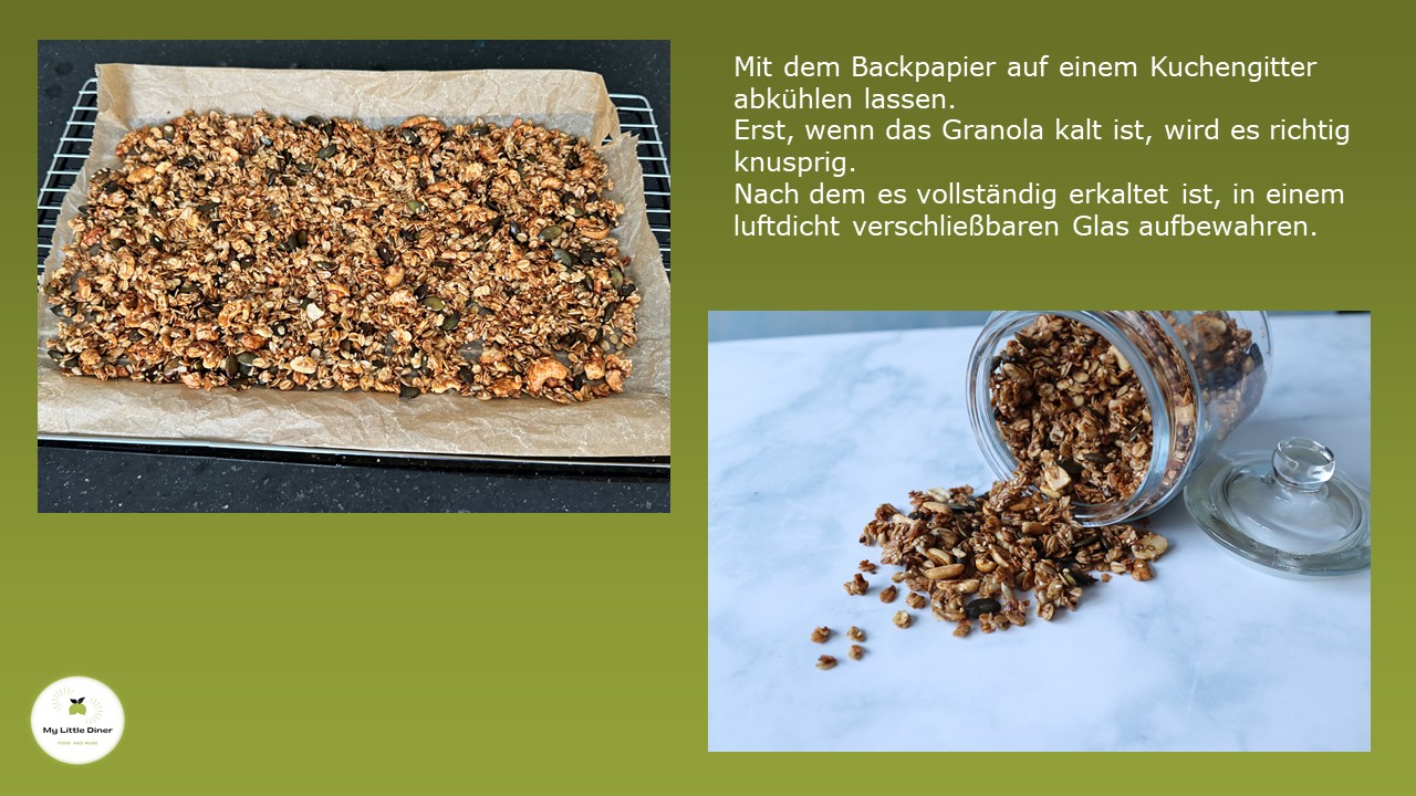 Bild zeigt Granola aus dem Airfryer - Granola fertigstellen