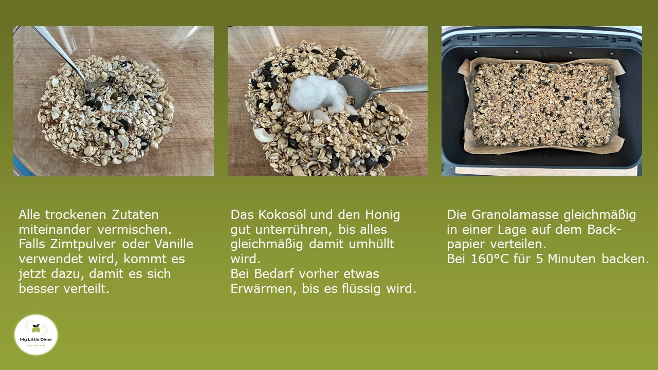 Bild zeigt Granola aus dem Airfryer - Vorbereitung Granola