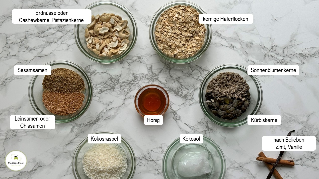 Bild zeigt Granola aus dem Airfryer - Zutaten