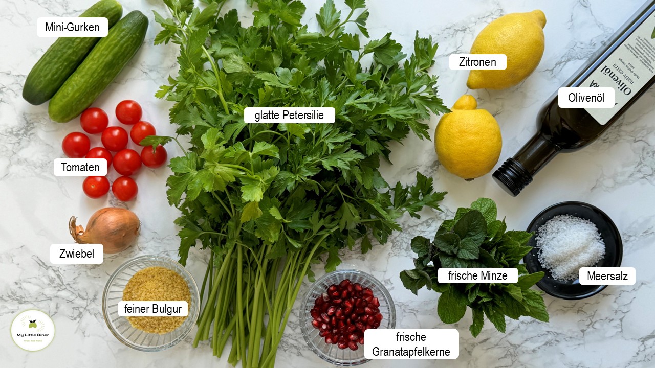 Bild zeigt Zutaten für Tabouleh 